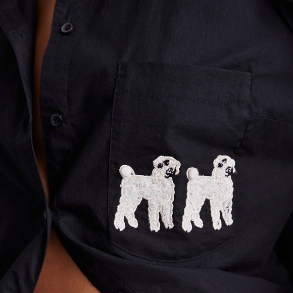 Maeve Black Button Down Shirt Top w/Dog Pet Appliqué, Size XXS NWT - Picture 3 of 8